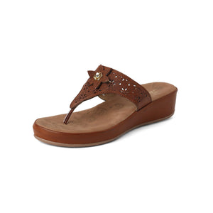 Classic Brown Flower Cut-Work Thong Sandals