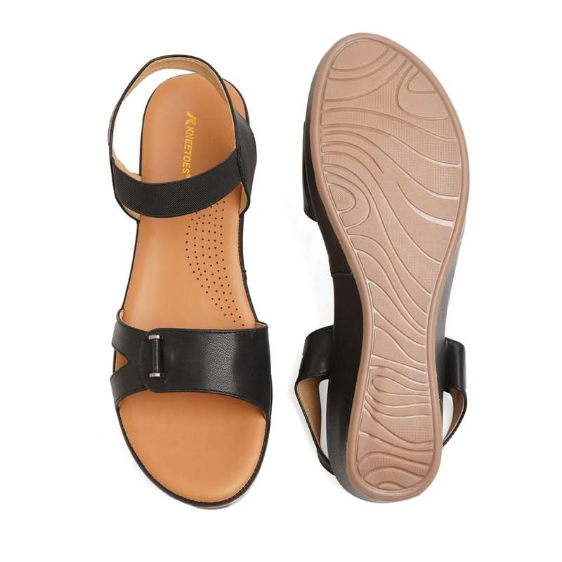 Classic Charming Black Leather Casual Sandals