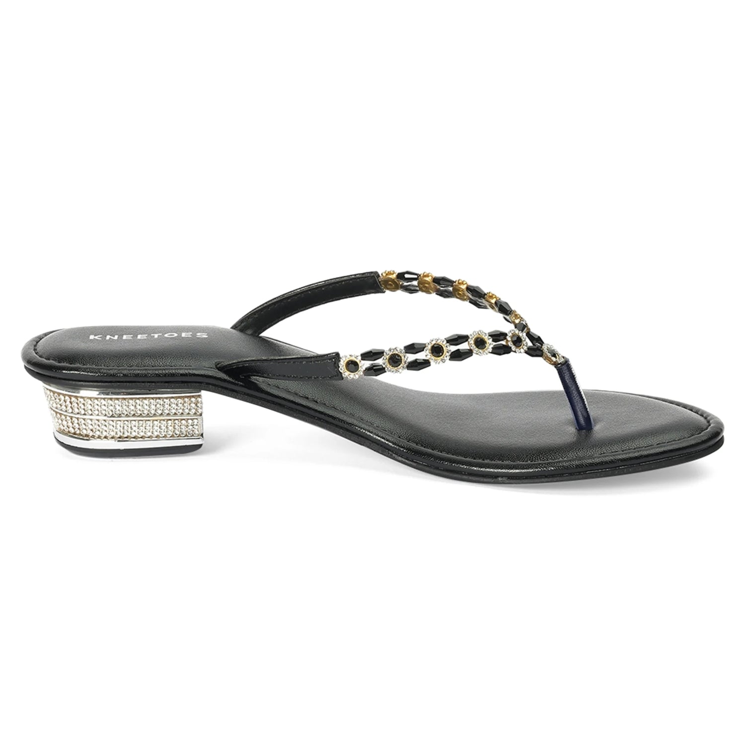 Black Comfortable Block Heel Thong Sandals