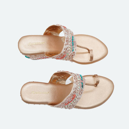 Fusion Beaded Glam Rose-Gold Wedge Heels
