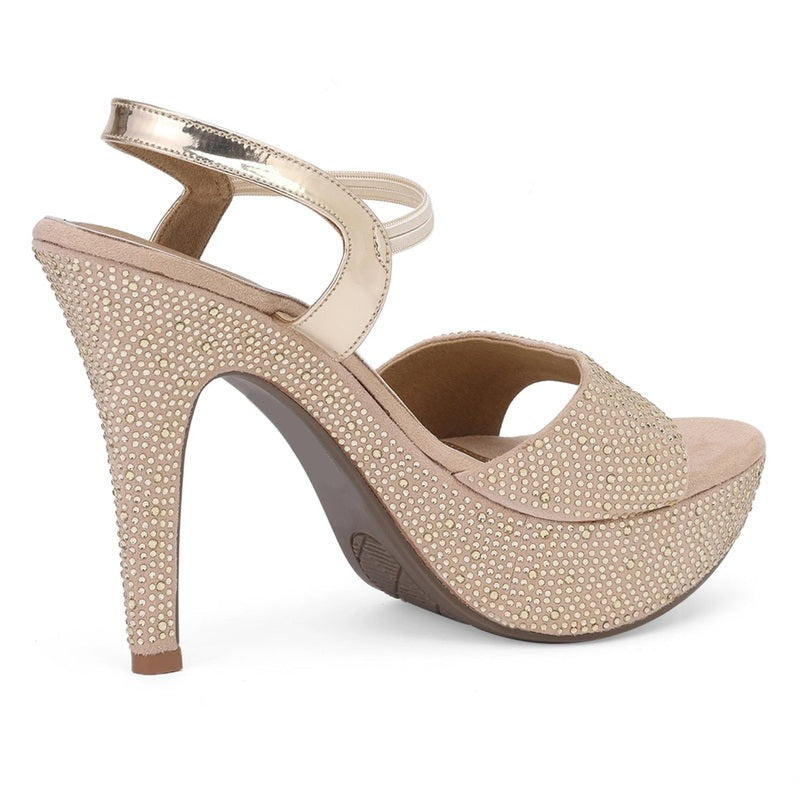 Rhinestone Embellished Gold Stiletto Sandals
