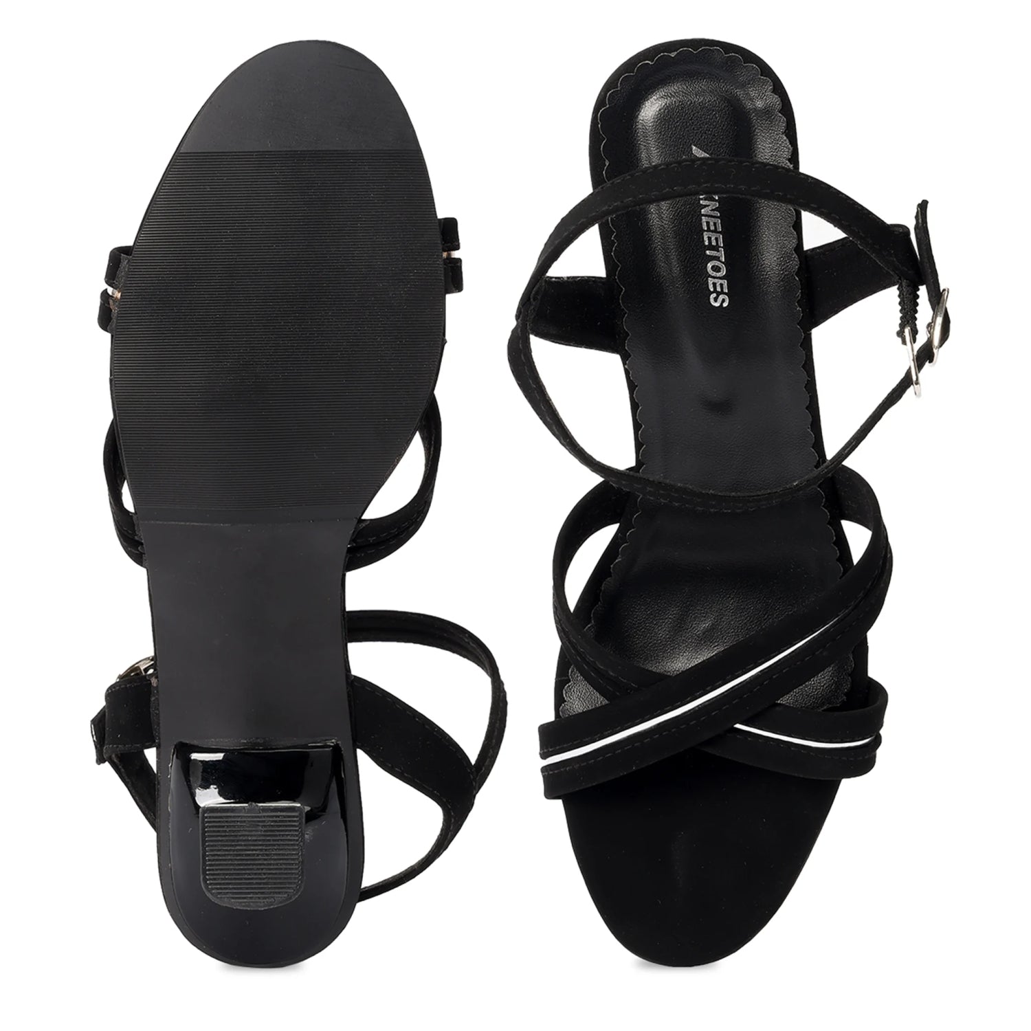 Black Spool Heel Open-Toe Sandals