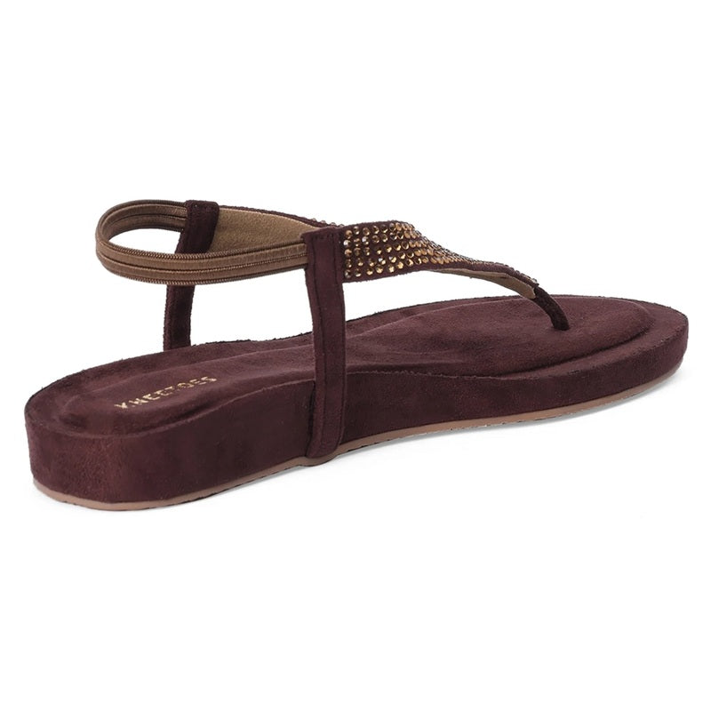 Rhinestone Embellished Maroon Thong Sandals