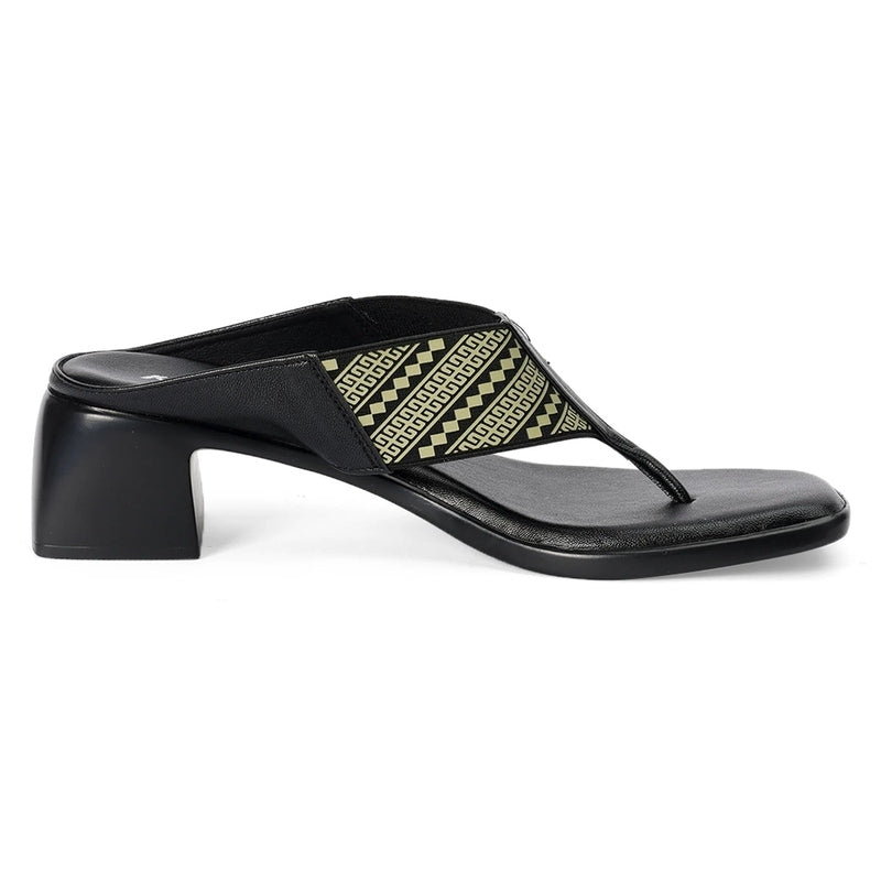 Noir Contemporary Pattern Block Sandals