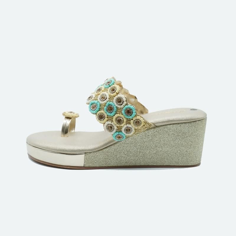 Sparkly Gold Beaded Wedge Sandals
