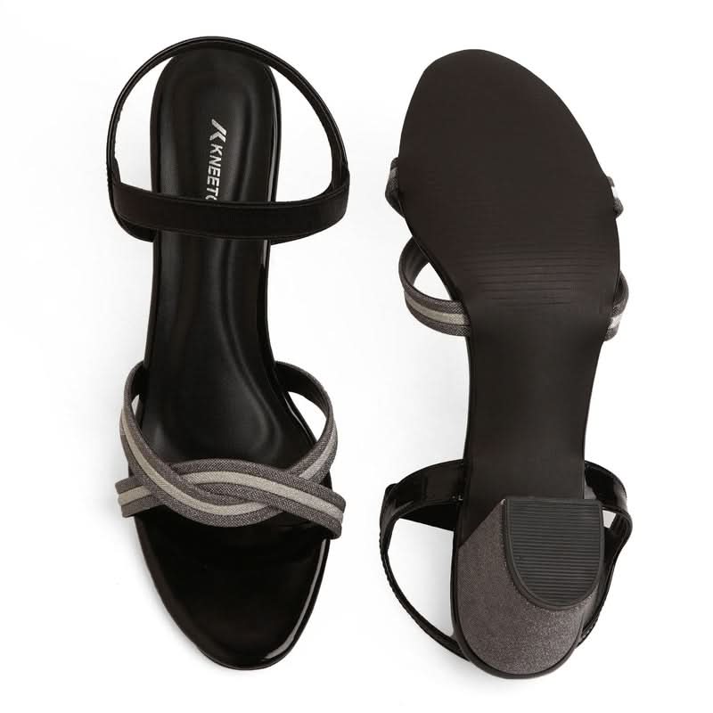 Shine Pop Black Criss-Cross Party Sandals