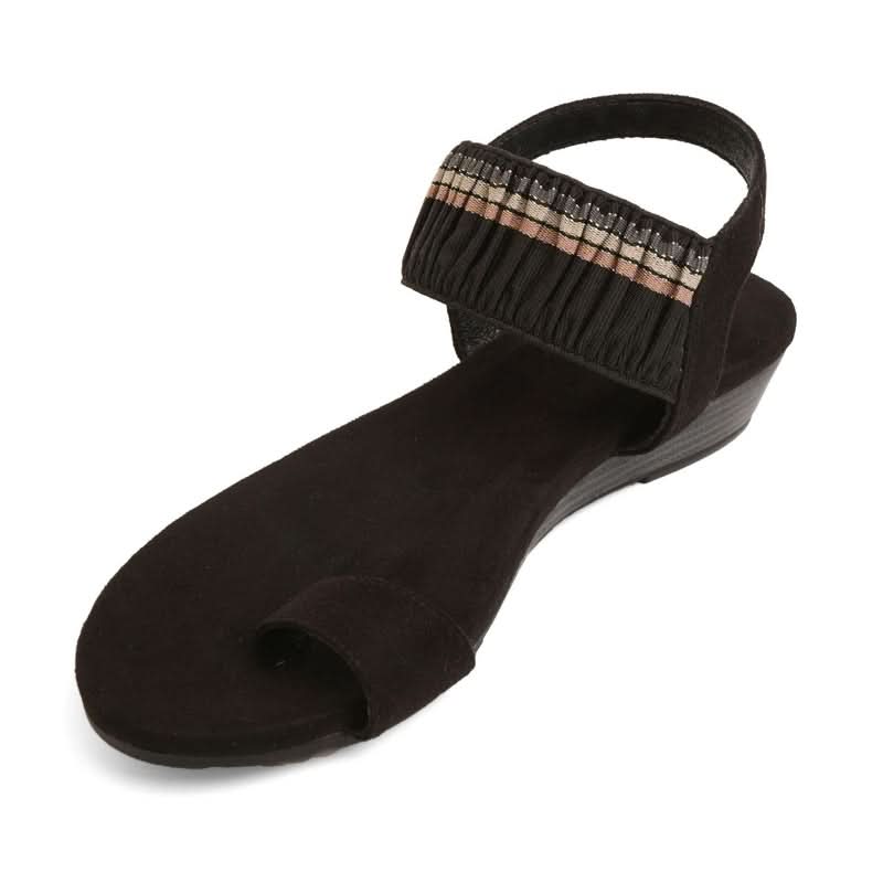 Black Striped Wedge One-Toe Sandals