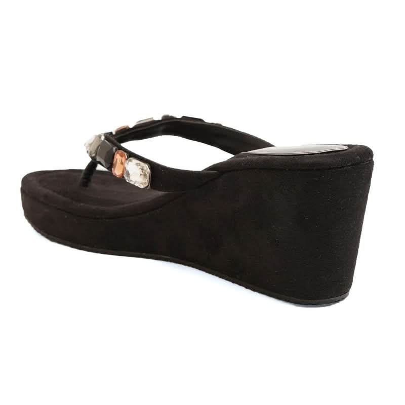 Gem Glow Black Wedge Party Sandals