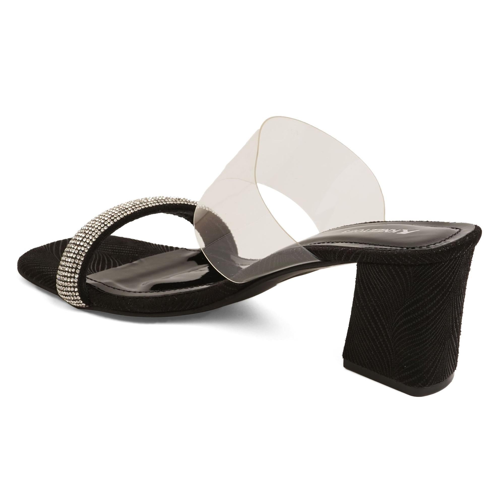 Dazzling Black Stone-work Block Heels