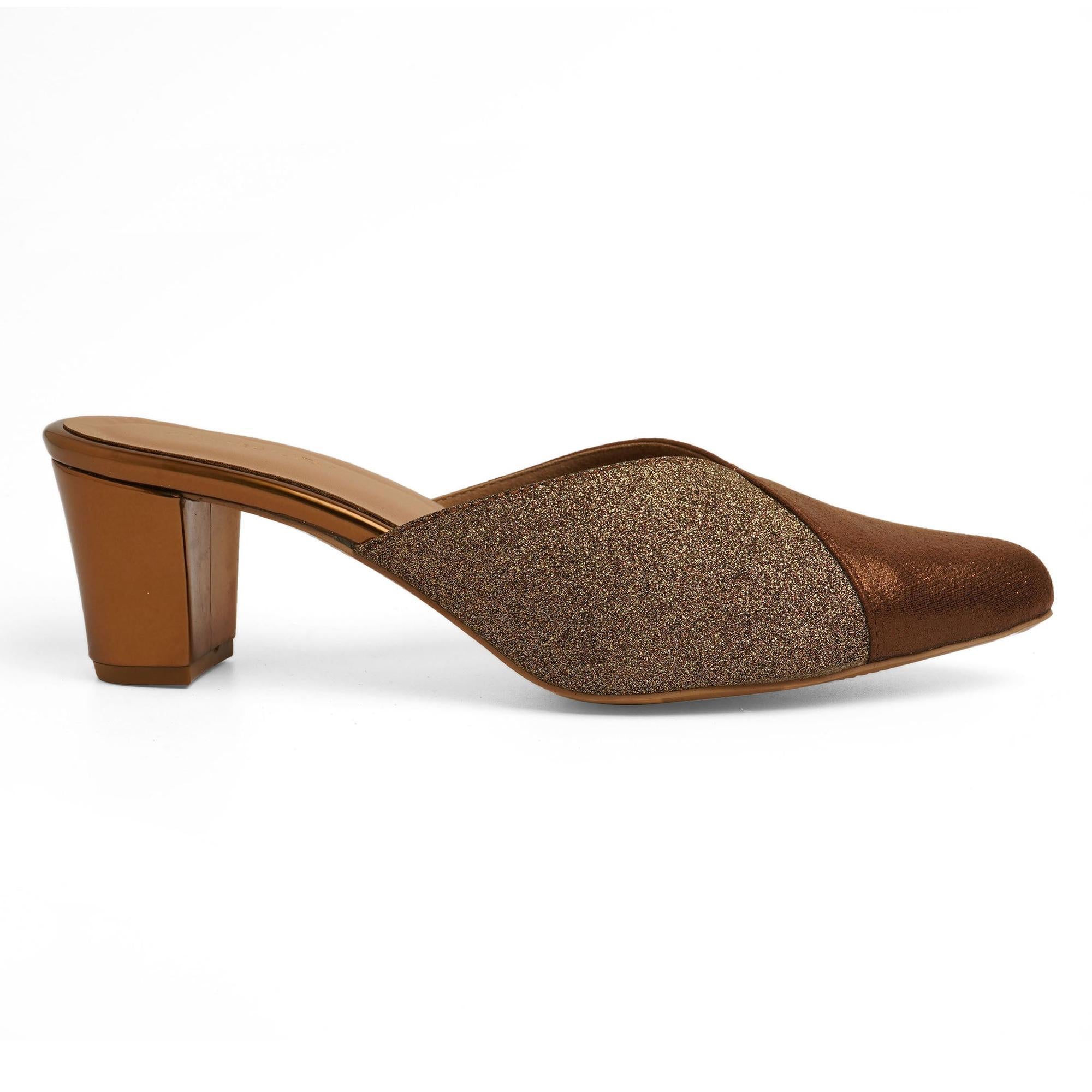Bronze Metallic Block Heel Mules