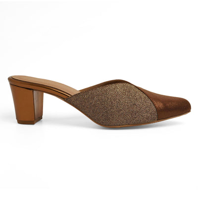 Bronze Metallic Block Heel Mules