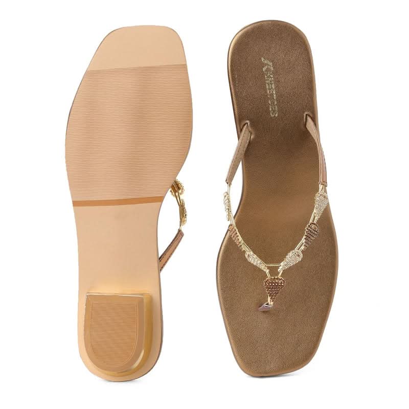 Sparkle Studded Bronze Block Heel Sandals