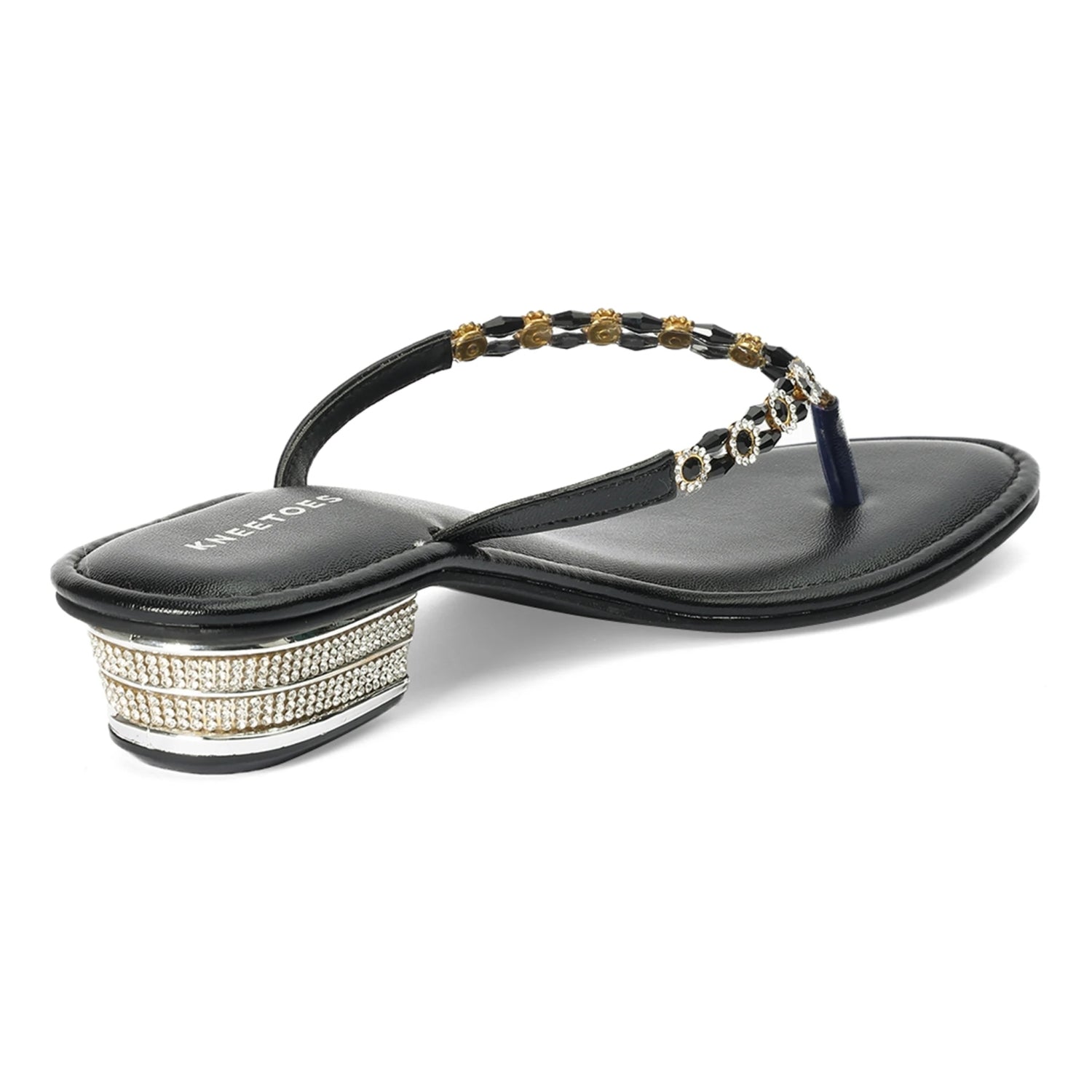 Black Comfortable Block Heel Thong Sandals