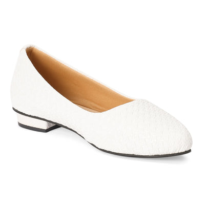 Textured White Lightweight Block Heel Ballerinas