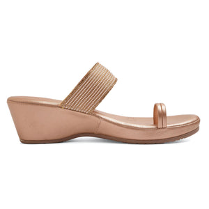 Sparkly Rose-Gold Wedge One-Toe Sandals