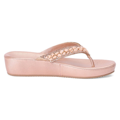 Rose-Gold Wedge Heel Thong Sandals