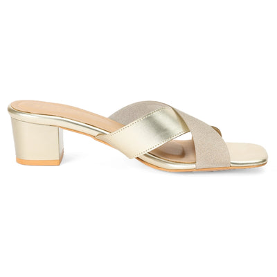 Metallic Gold Block Heel Square-Toe Sandals