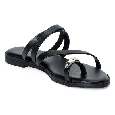 Comfortable Black One-Toe Flat Sandals