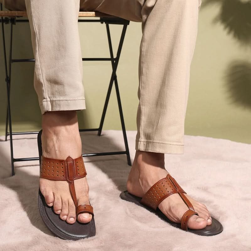 Heritage Tan Leather Slip-On Sandals Kolhapuris