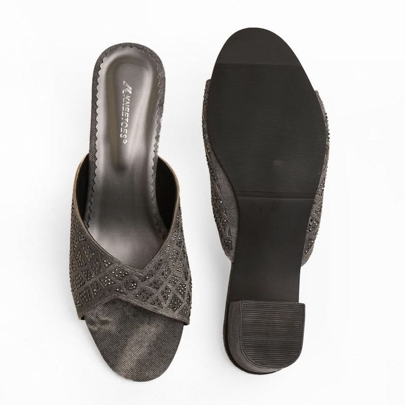 Sparkly Grey Block Heel Sandals
