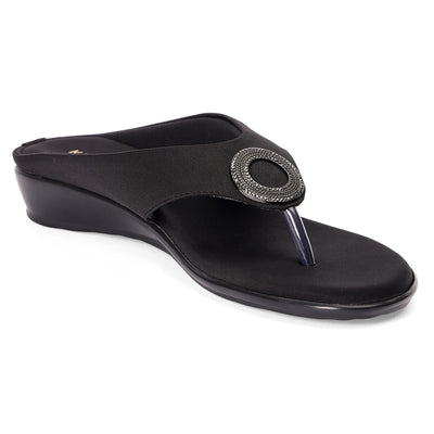 Versatile Black Wedge Heel Thong Sandals