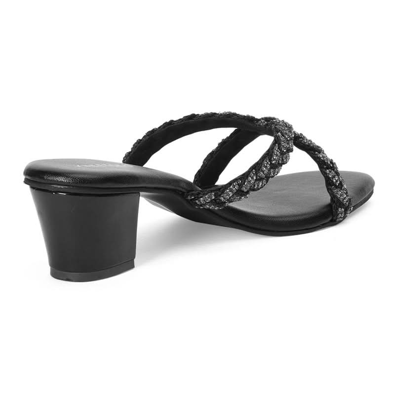 Embellished Black Open-Toe Sandals