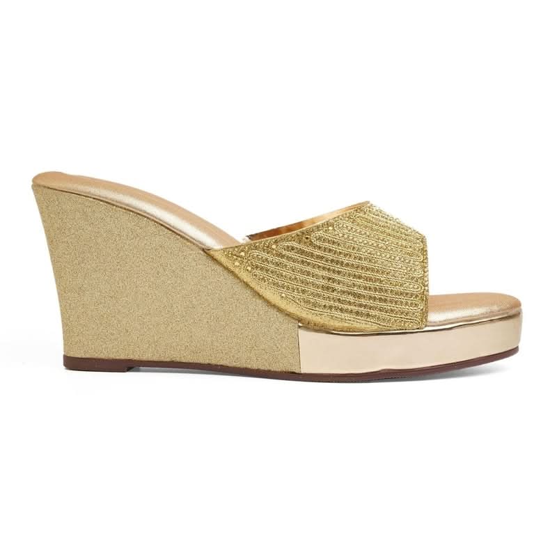 Gleamglow Gold Wedge Heel Sandals
