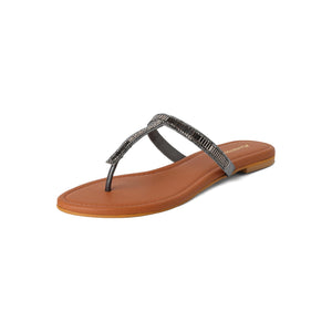 Sparkly Silver Embellished Casual T-Strap Sandals