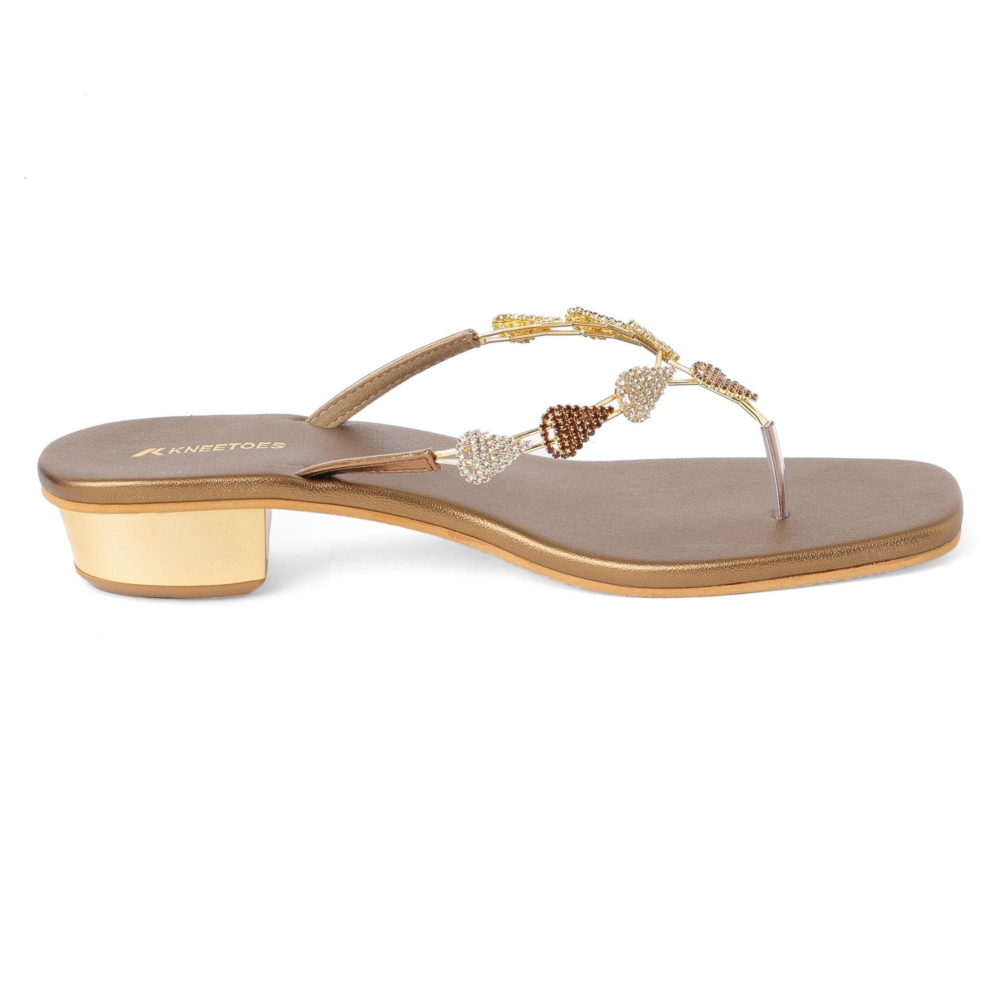 Sparkle Studded Bronze Block Heel Sandals