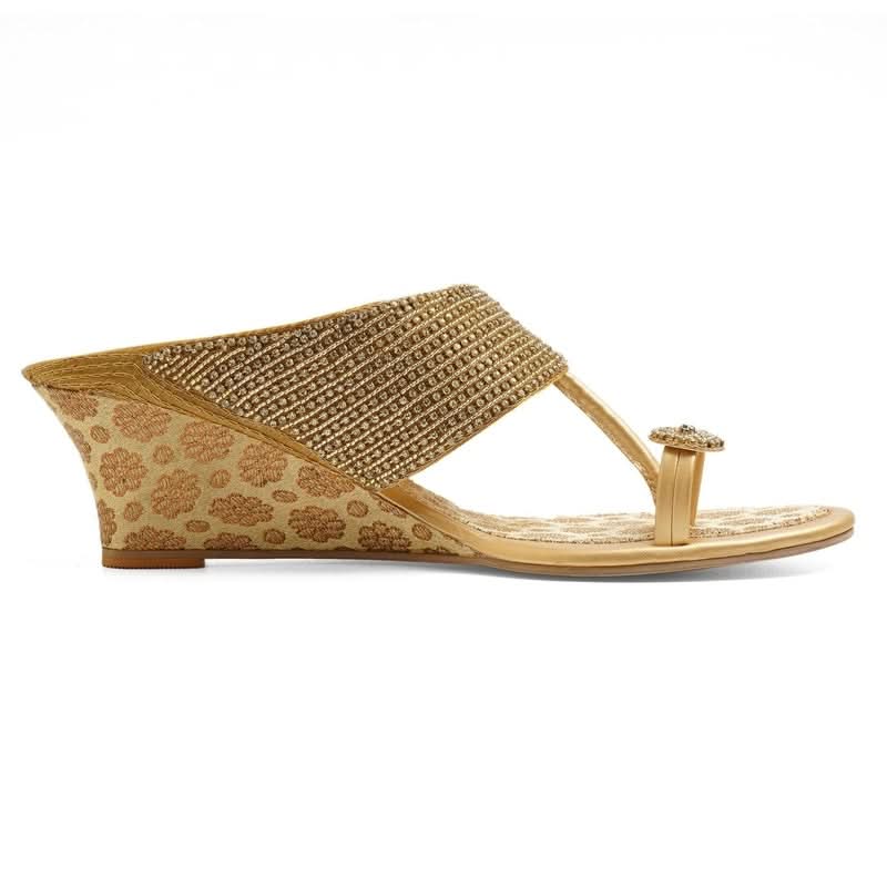 Pearl Chic Gold Wedge Sandals