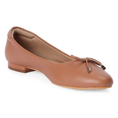 Comfortable Tan Block Heel Ballerinas