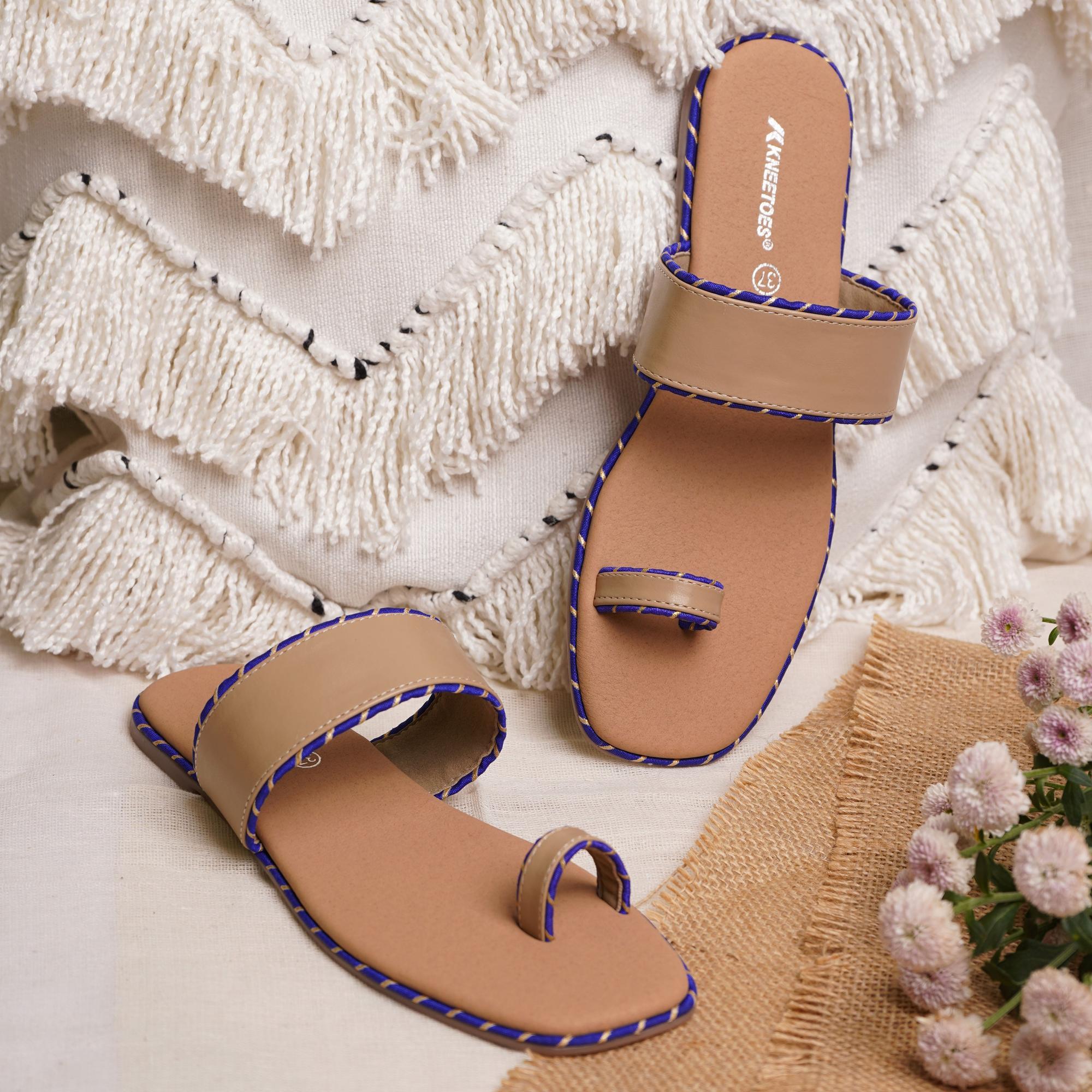 Tan Solid Trim One-Toe Sandals