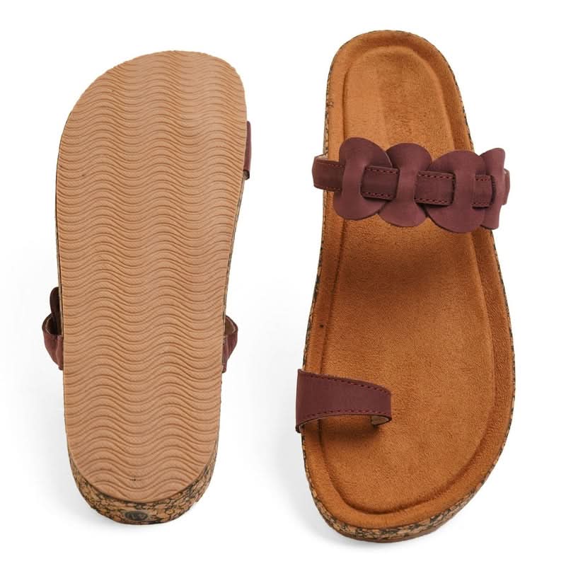 Staple Leather Brown One-Toe Casual Flat Sandals