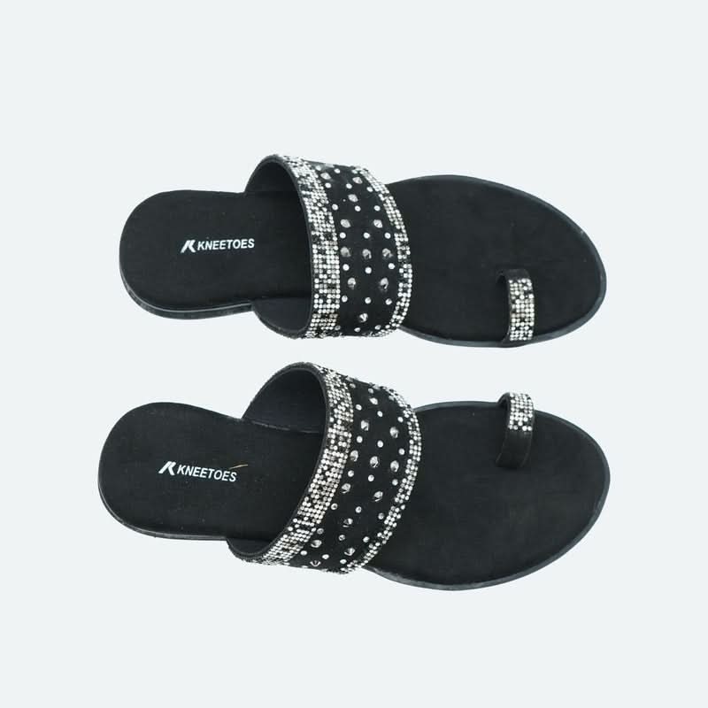 Jet Black Embellished One-Toe Special Sandals
