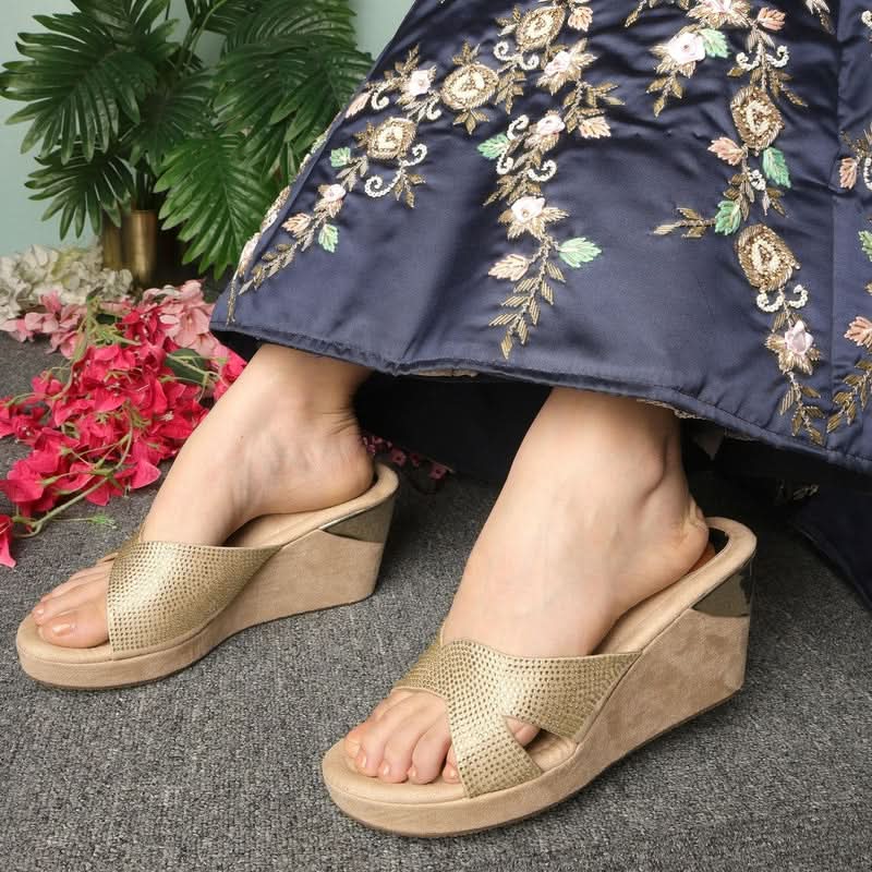 Gemglow Gold Wedge Sandals