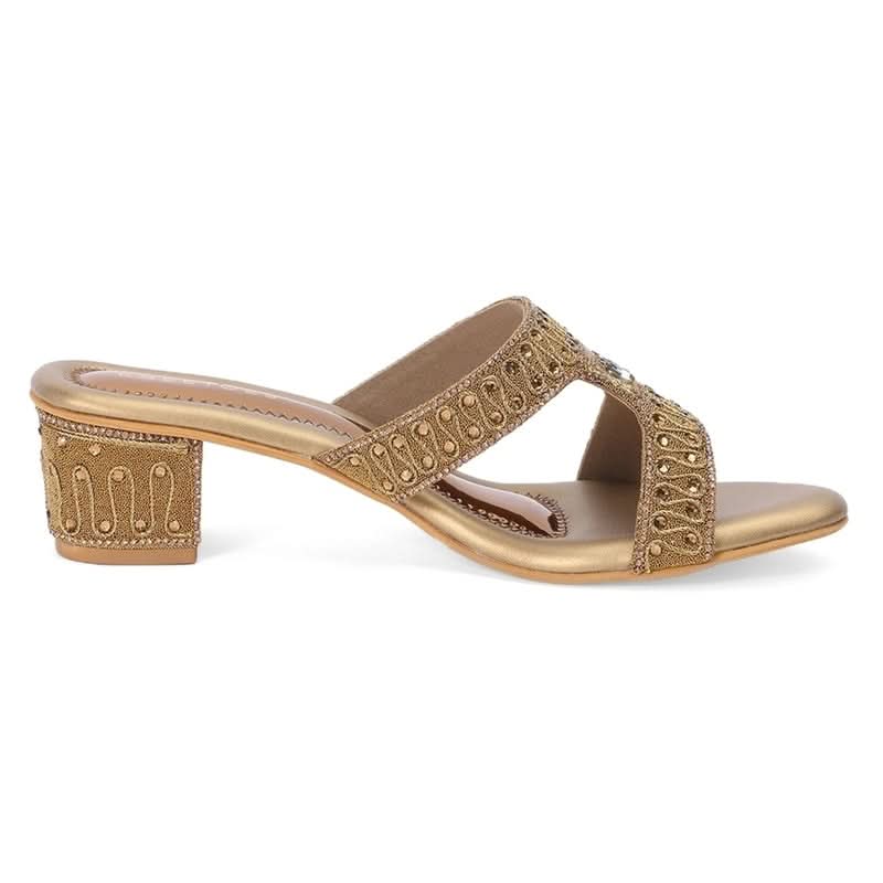 Embellished Bronze Block Heel Sandals