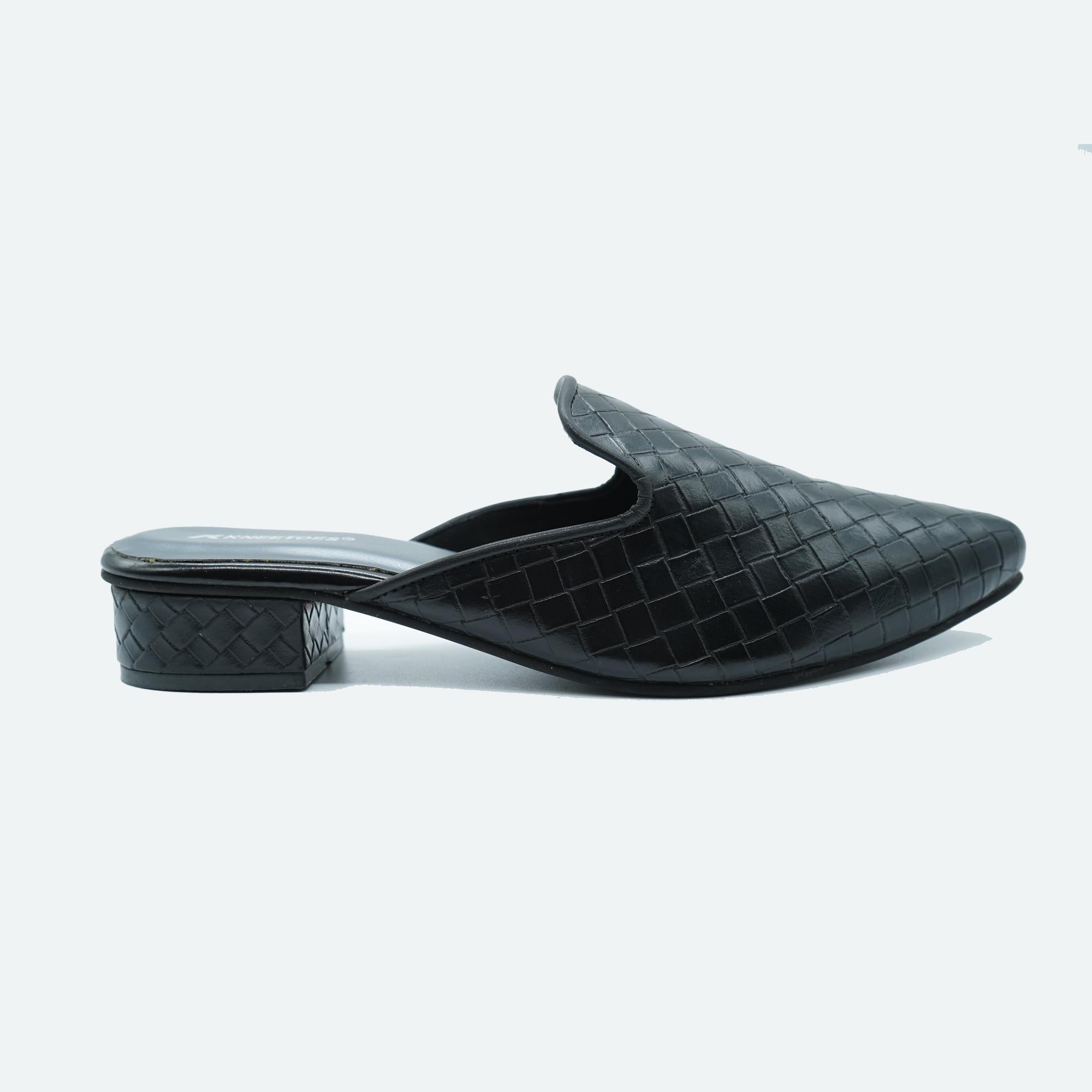 Bold Black Textured Mule Sandals