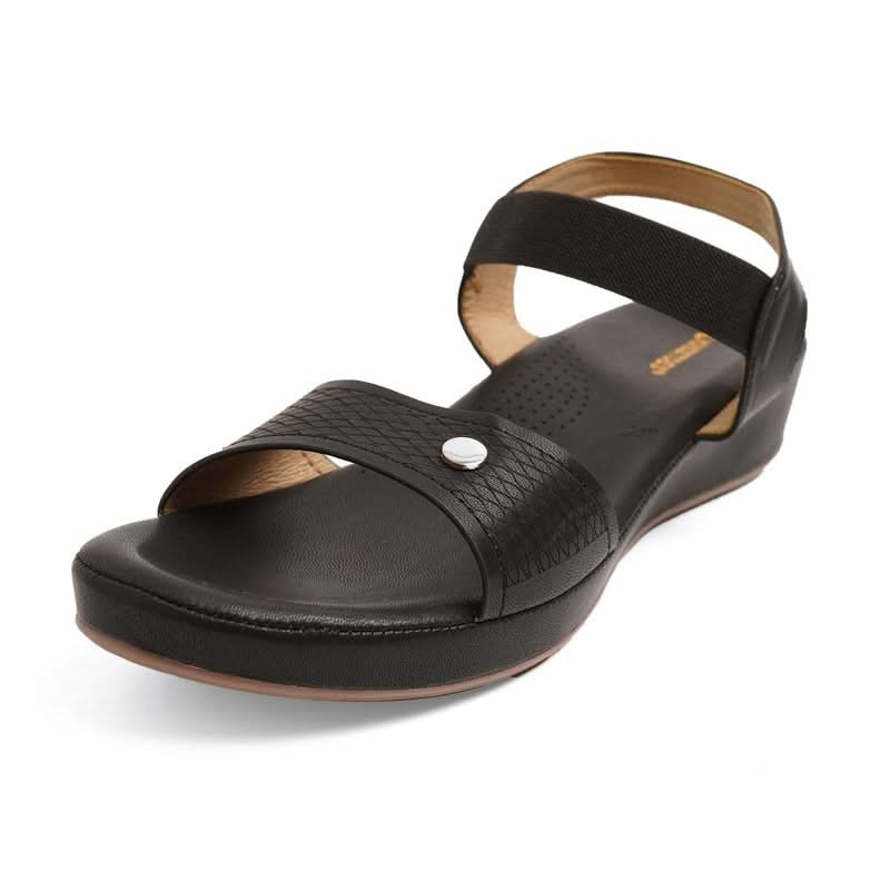 Textured Black Open-Toe Leather Sandals