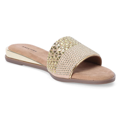 Embellished Gold Comfortable Open-Toe Sliders