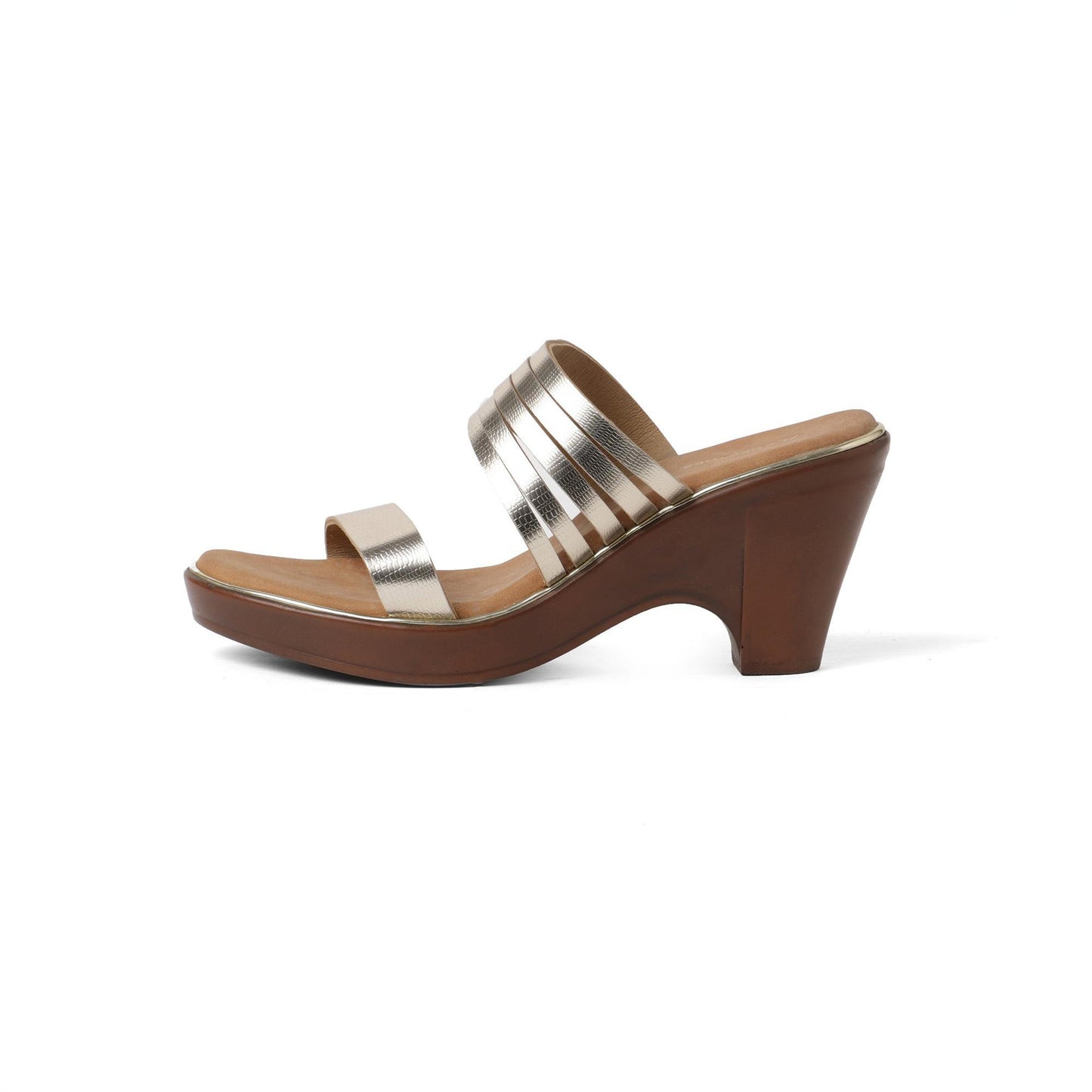 Sparkly Gold Multi-Strap Block Heel Sandals