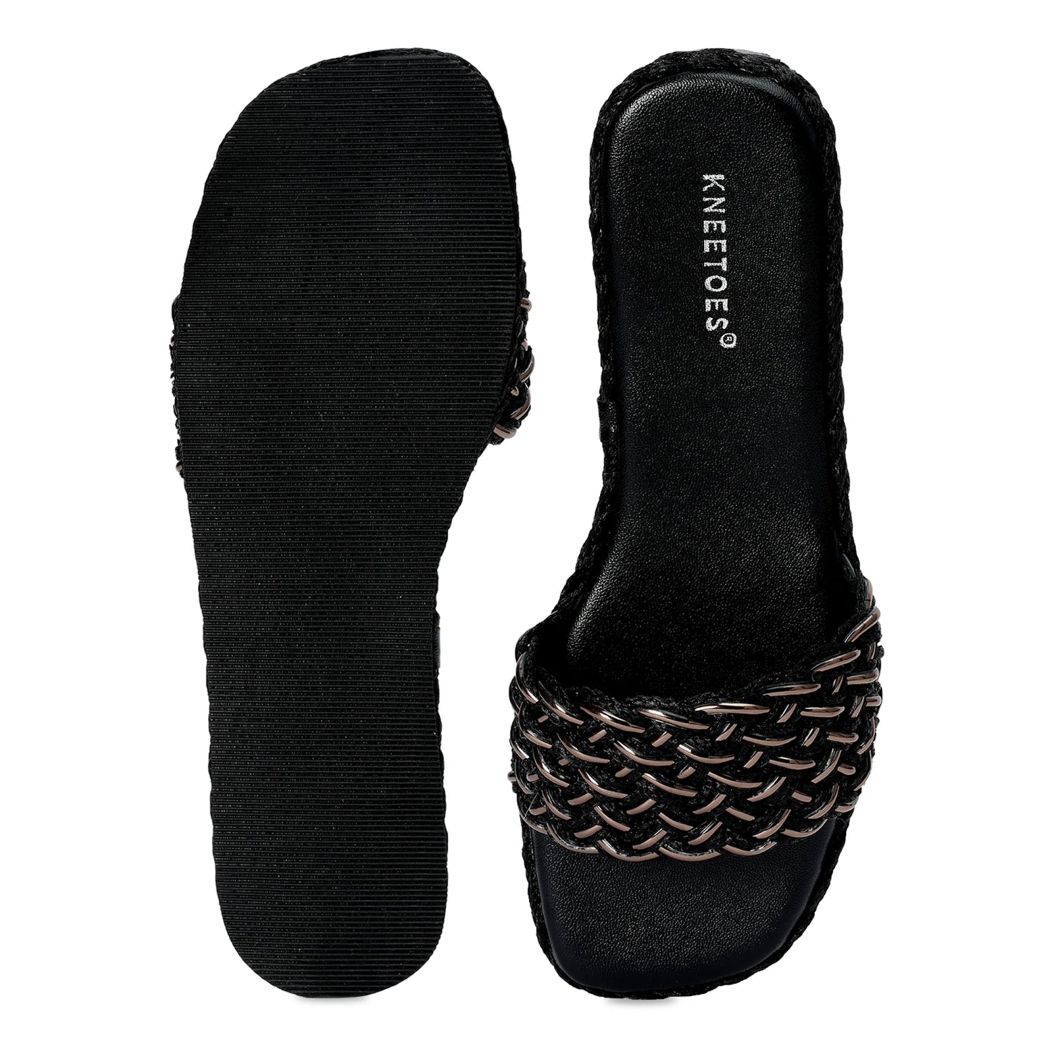Comfortable Textured Black Square-Toe Sliders