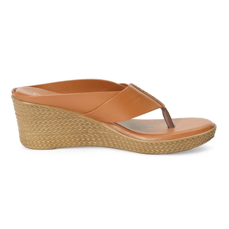 Tan Wedge Heel Thong Sandals