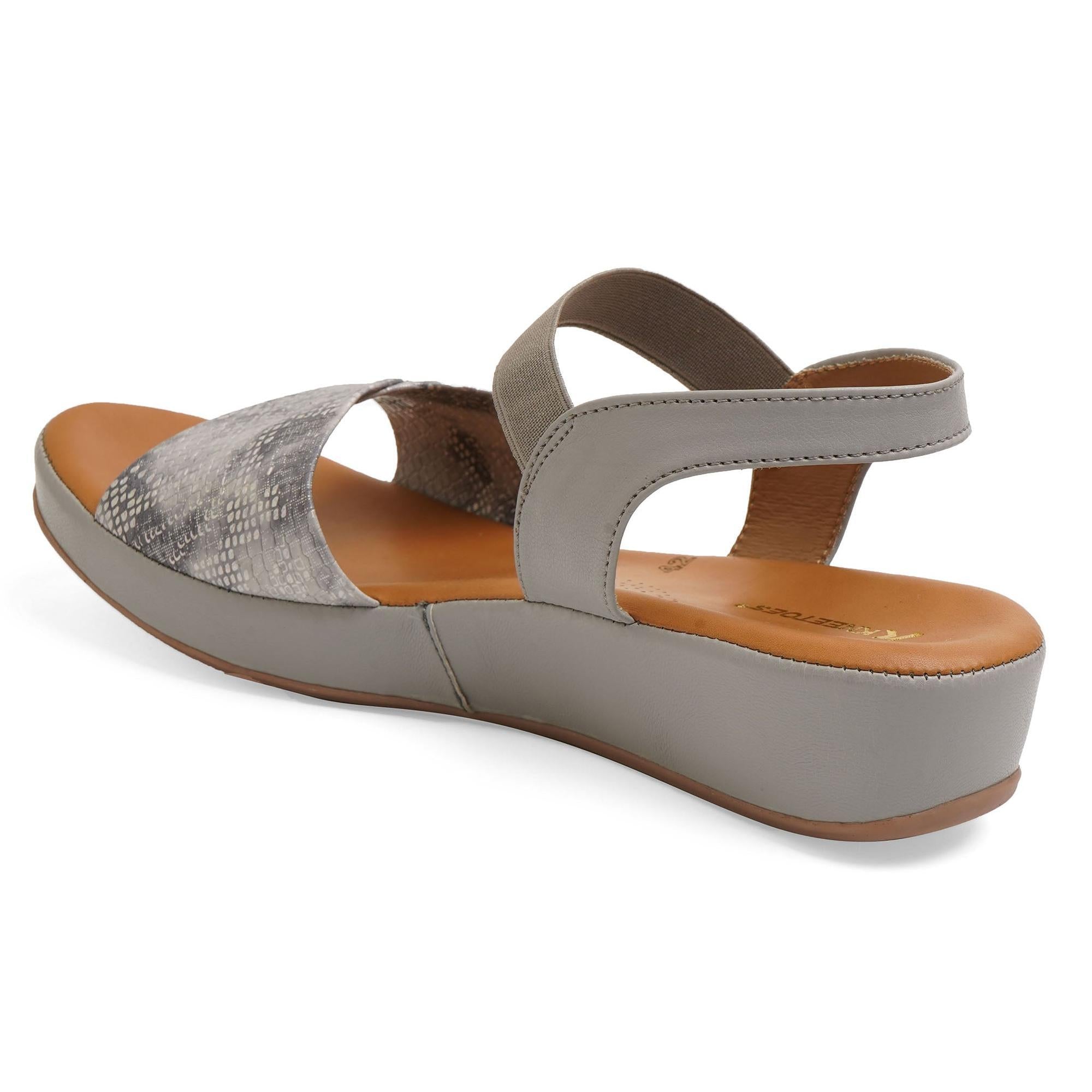 Grey Leather Reptile Print Wedge Sandals