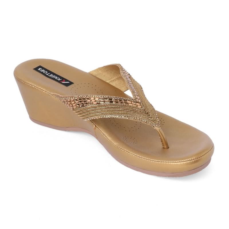 Gemglow Gold Thong Wedge Sandals
