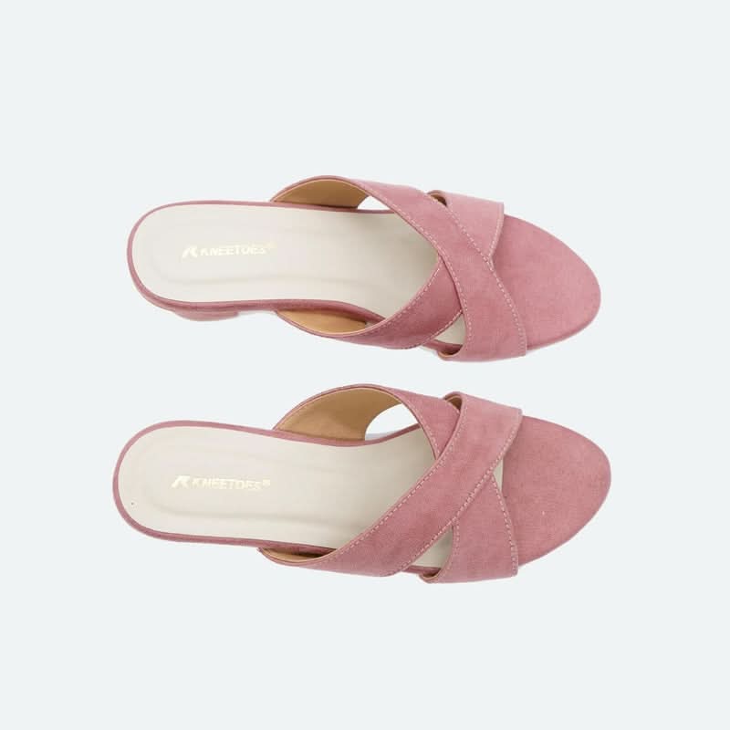 Subtle Mauve Criss-Cross Block Heel Sandals