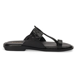 Black Flat Open-Toe Slippers