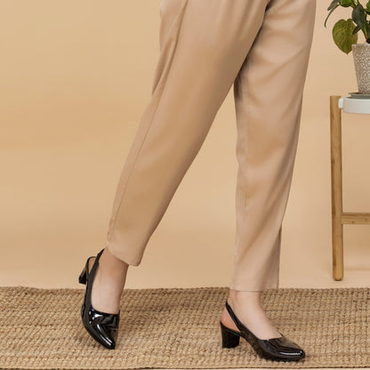 Sleek Glossy Black Block Heel Pumps For Office Comfort