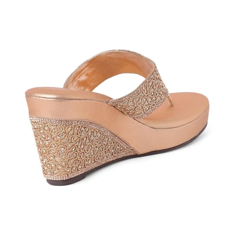 Dazzling Rose Gold Wedge Sandals