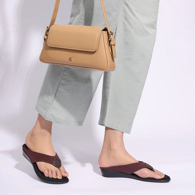 Versatile Maroon Wedge Heel Thong Sandals