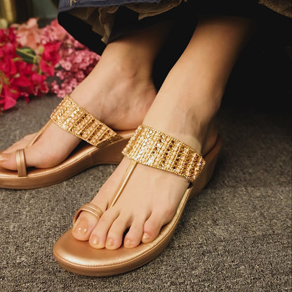 Pearls Chic Rose Gold Wedge Sandals